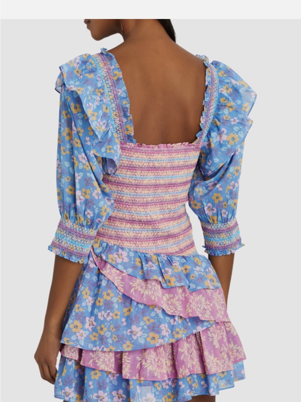 Yvonne&Love Blue & Pink Floral Smocked Mini Dress - Picture 3 of 6
